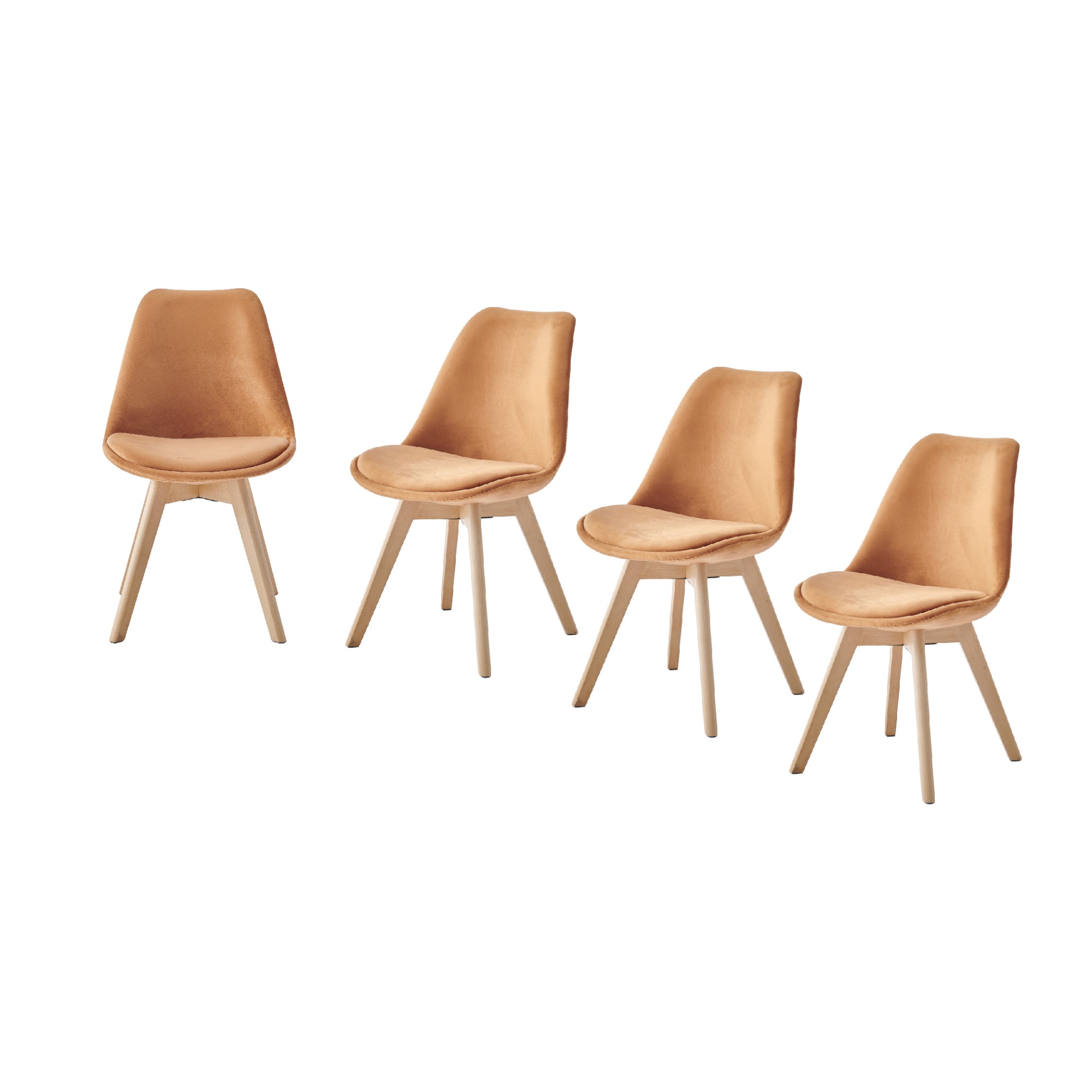 Fotografie Set 4 scaune dining / bucatarie Kring Astrid, tapiterie catifea, picioare lemn, Portocaliu