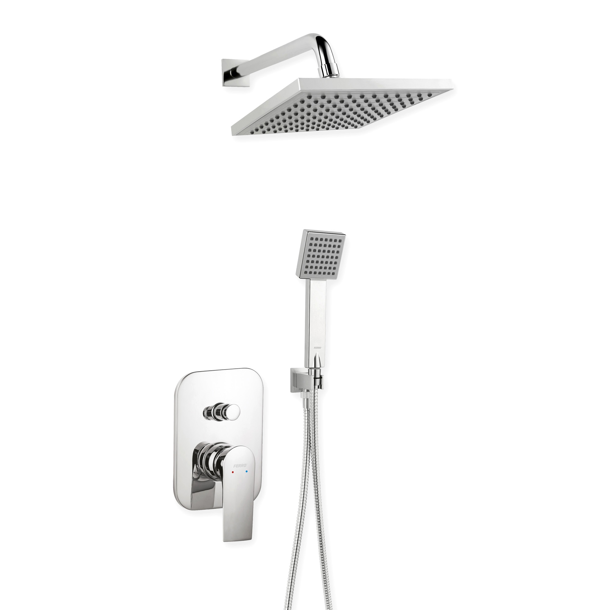 Fotografie Set 5 in 1 Ferro Squerto: baterie incastrata dus cu cap dus fix, para dus mobila, furtun flexibil si racord