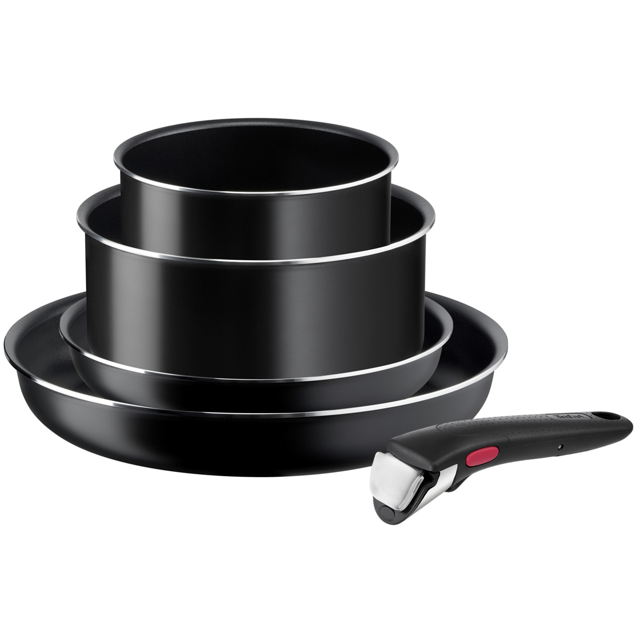 Fotografie Set 5 piese TEFAL Ingenio Easy Cook & Clean L1539543, maner detasabil, invelis antiaderent Titan, indicator termic Thermo Signal, negru