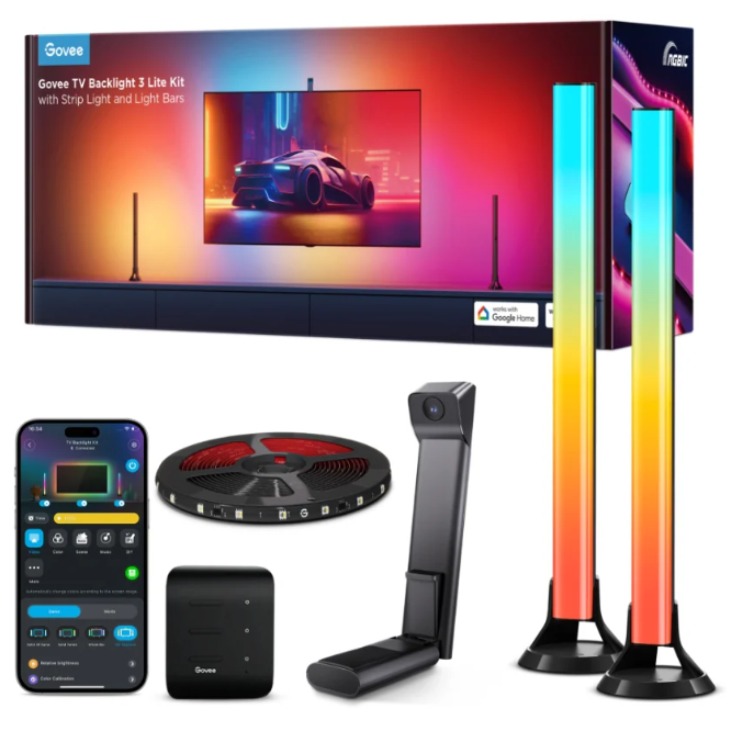 Fotografie Set Banda LED + Lampa LED pentru TV Govee TV Backlight 3 Lite Kit, H605A, RGBICW, TV 55-65", Wi-Fi, Bluetooth, Alexa, Google Assistant, Clasa energetica G