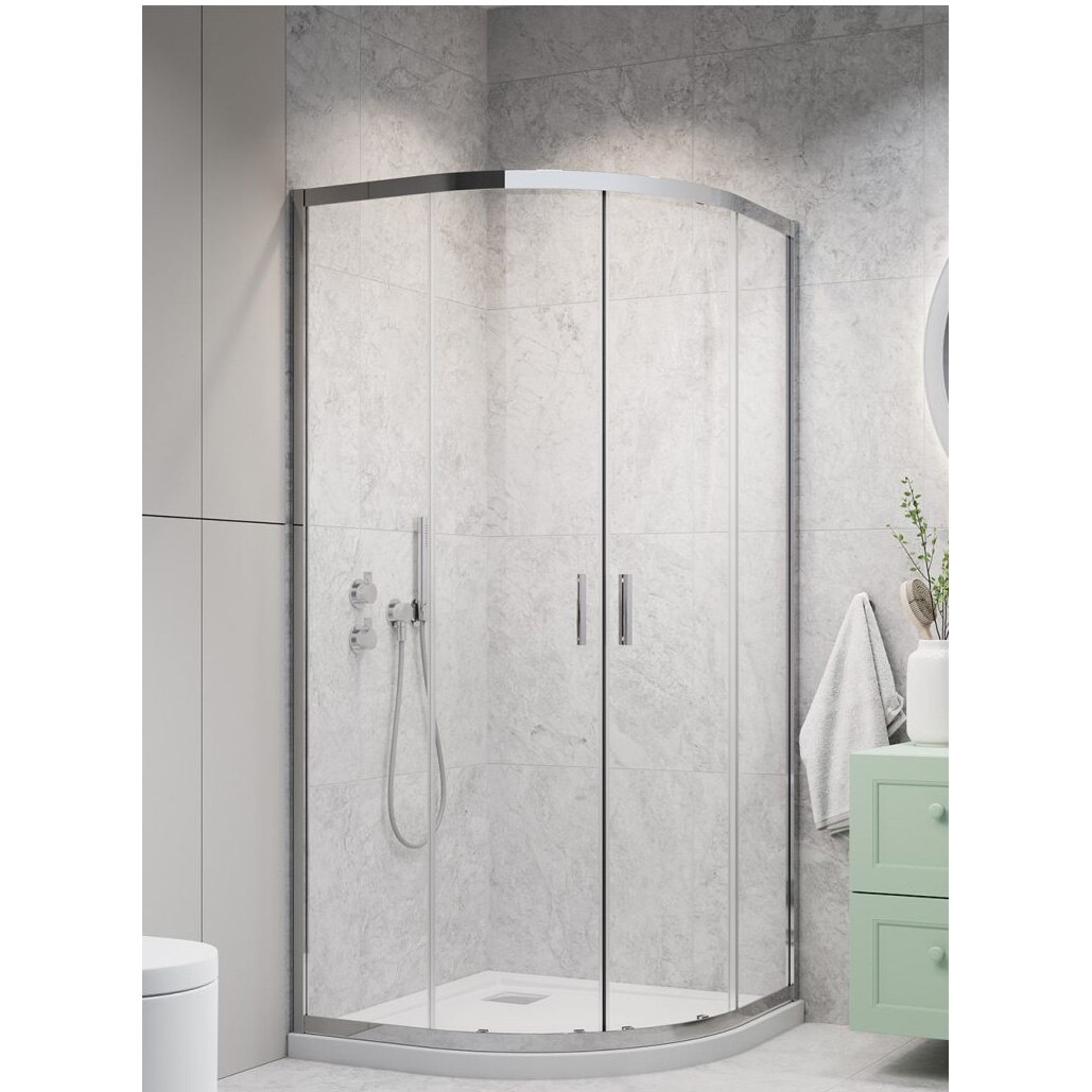 Fotografie Set cabina de dus completa semirotunda Radaway Alienta A900, 90x90, sticla transparenta securizata, crom