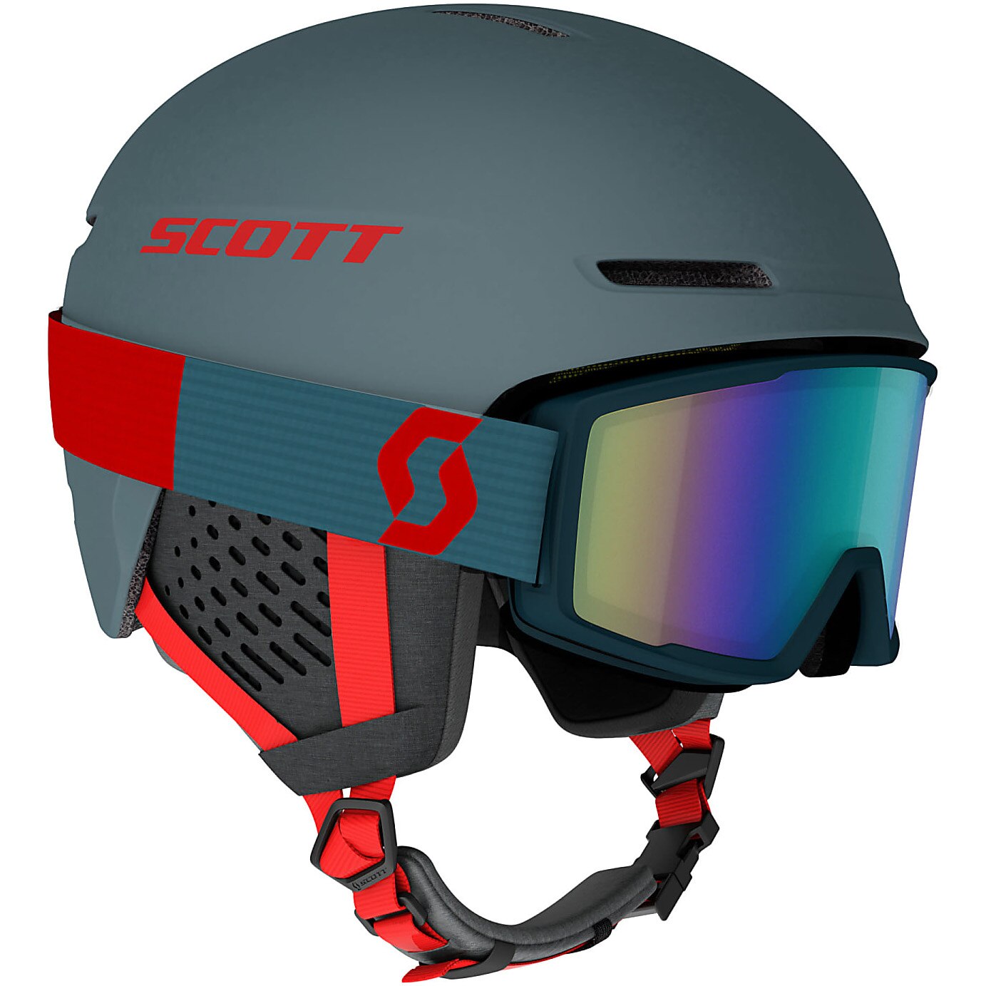 Fotografie Set casca ski si ochelari ski Scott Track+ Factor Pro, unisex, L(59-61cm), rosu/aruba verde