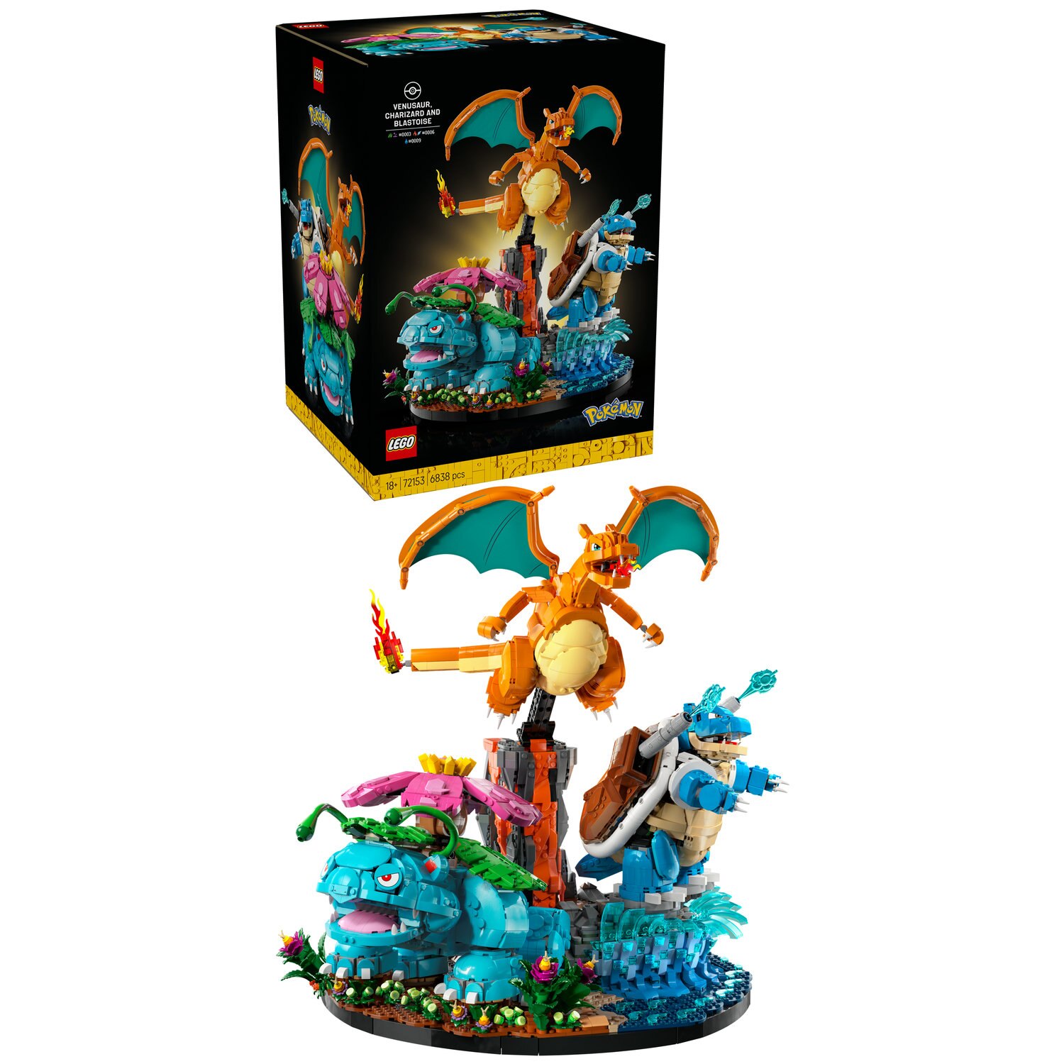 Fotografie Set de constructie LEGO® Pokémon™ Venusaur, Charizard si Blastoise 72153, Idee de Cadou pentru Femei, Cadou pentru Barbati Pasionati de Jocuri de Constructie, 6838 piese