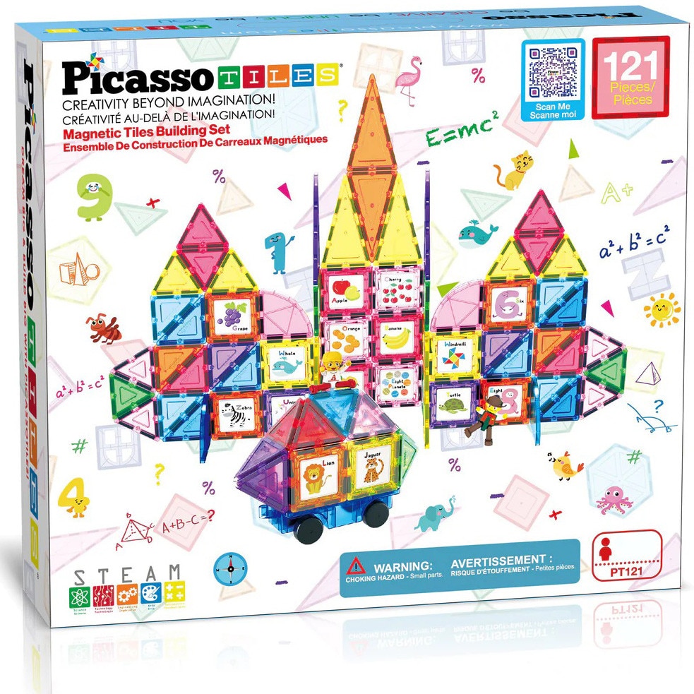 Fotografie Set de constructie magnetic Picasso Tiles - Insertii grafice, 121 piese