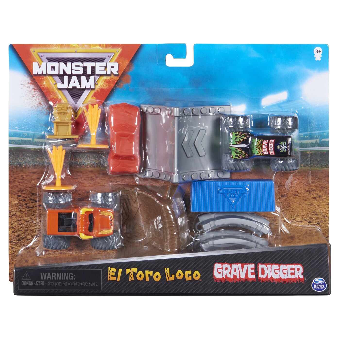 Fotografie Set de joaca Monster Jam - El Toro Loco si Grave Digger, cu accesorii, scara 1:70