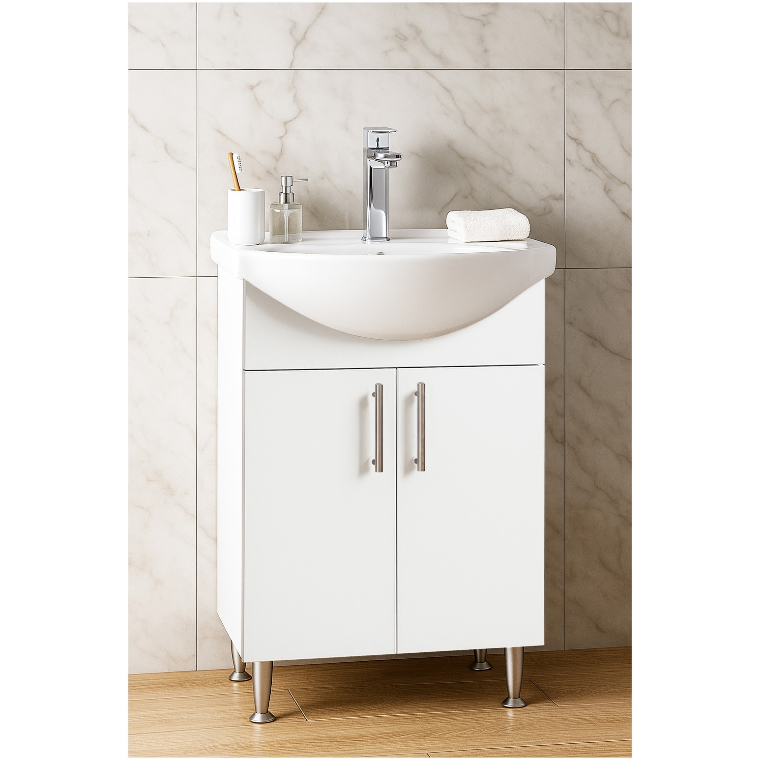 Fotografie Set mobilier baza si lavoar Badenmob seria 005, 50x42x81cm, Alb lucios