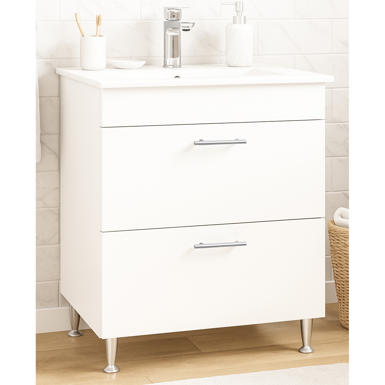 Fotografie Set mobilier baza si lavoar Badenmob seria 067, cu sertare, 70x46x80cm, Alb