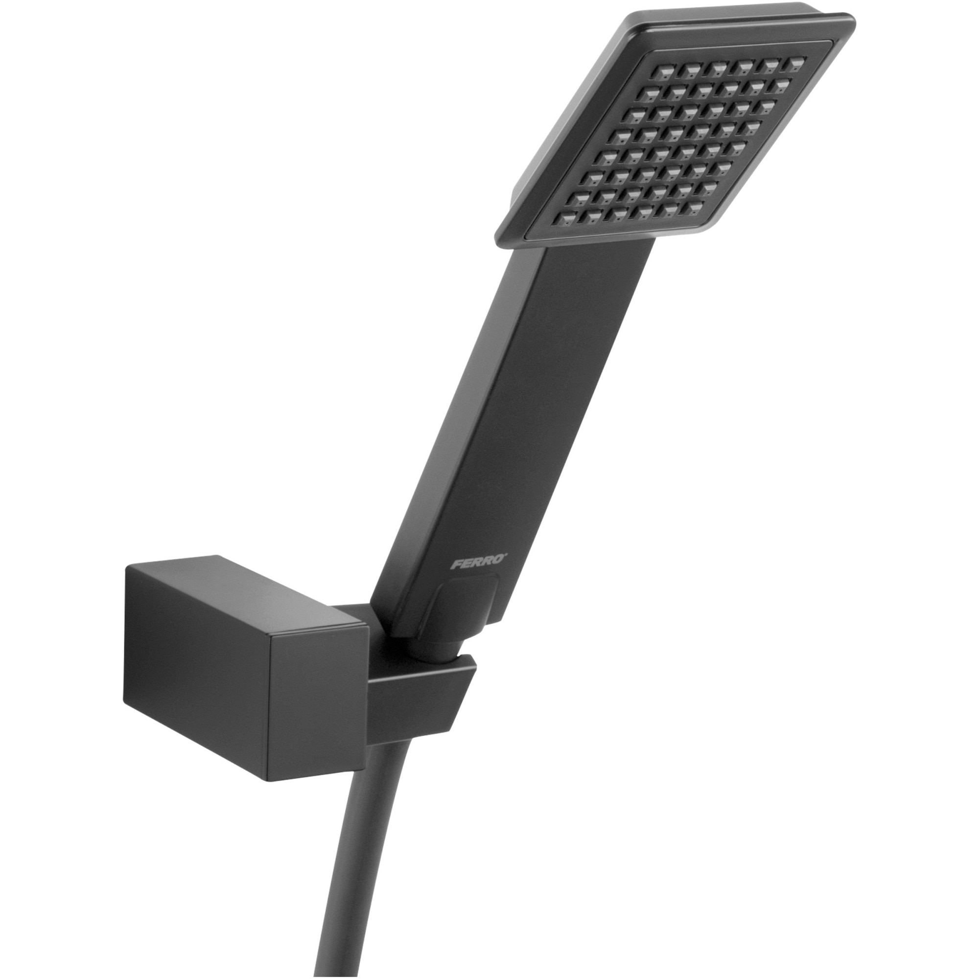Fotografie Set para dus Ferro Sinus, 1 functie, cu suport reglabil, furtun flexibil, Negru mat