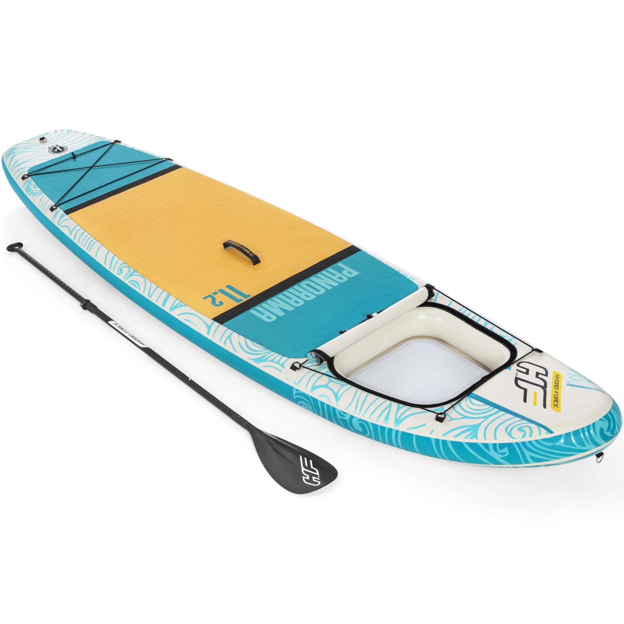 Fotografie Set placa SUP Hydro-Force Panorama, 340x89x15 cm, padela, pompa manuala, lesa picior, aripioara, kit reparatii, rucsac transport