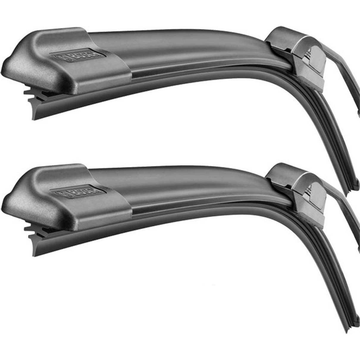 Fotografie Set stergatoare Bosch AeroTwin Retrofit 600/530 mm pentru BMW X5 E53 2000–2006 – montaj pe brate stergator tip carlig (Hook/U)