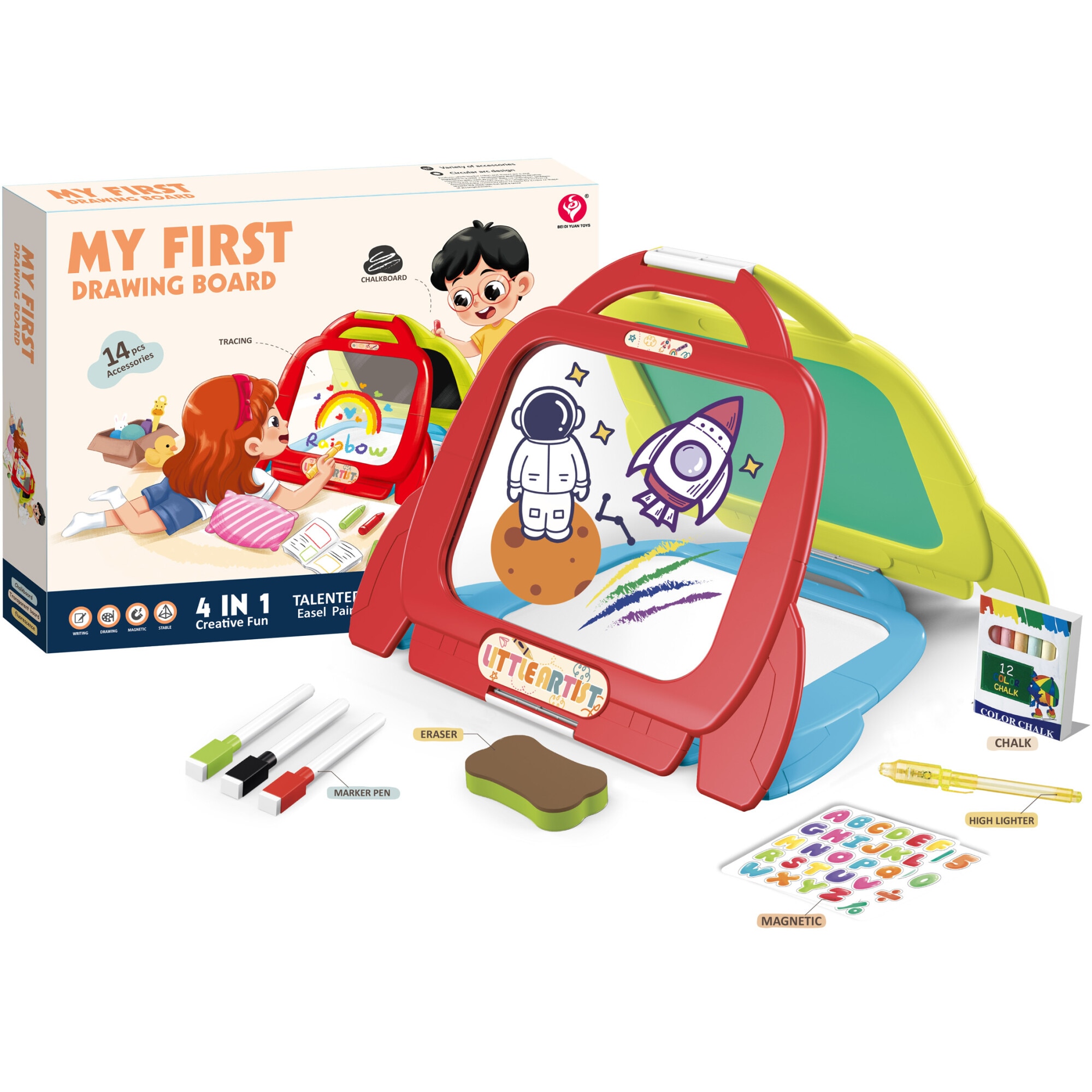 Fotografie Set tabla multifunctionala Mappy Rocket 4in1, cu litere magnetice