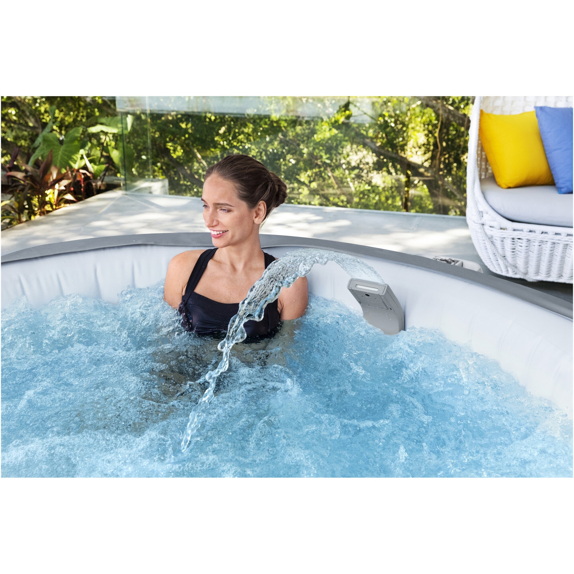 Fotografie Sistem cascada cu LED 7 culori pentru cada cu hidromasaj Xtras Bestway, 46x17x10.4 cm, suport magnetic, functionare cu 3 baterii AA (nu sunt incluse)