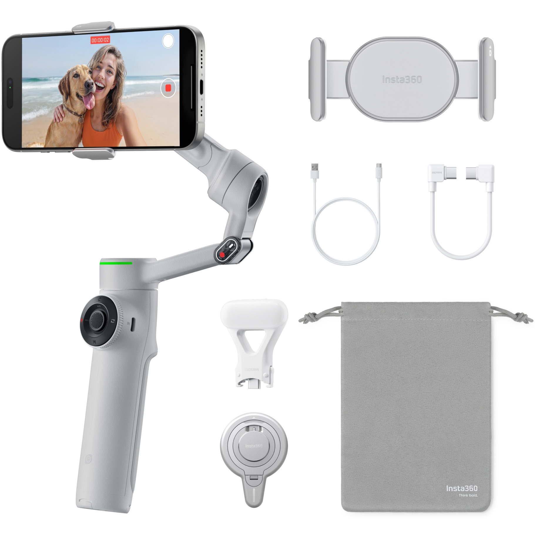 Fotografie Sistem de stabilizare Insta360 Flow 2 Pro Creator Kit, Stone Gray