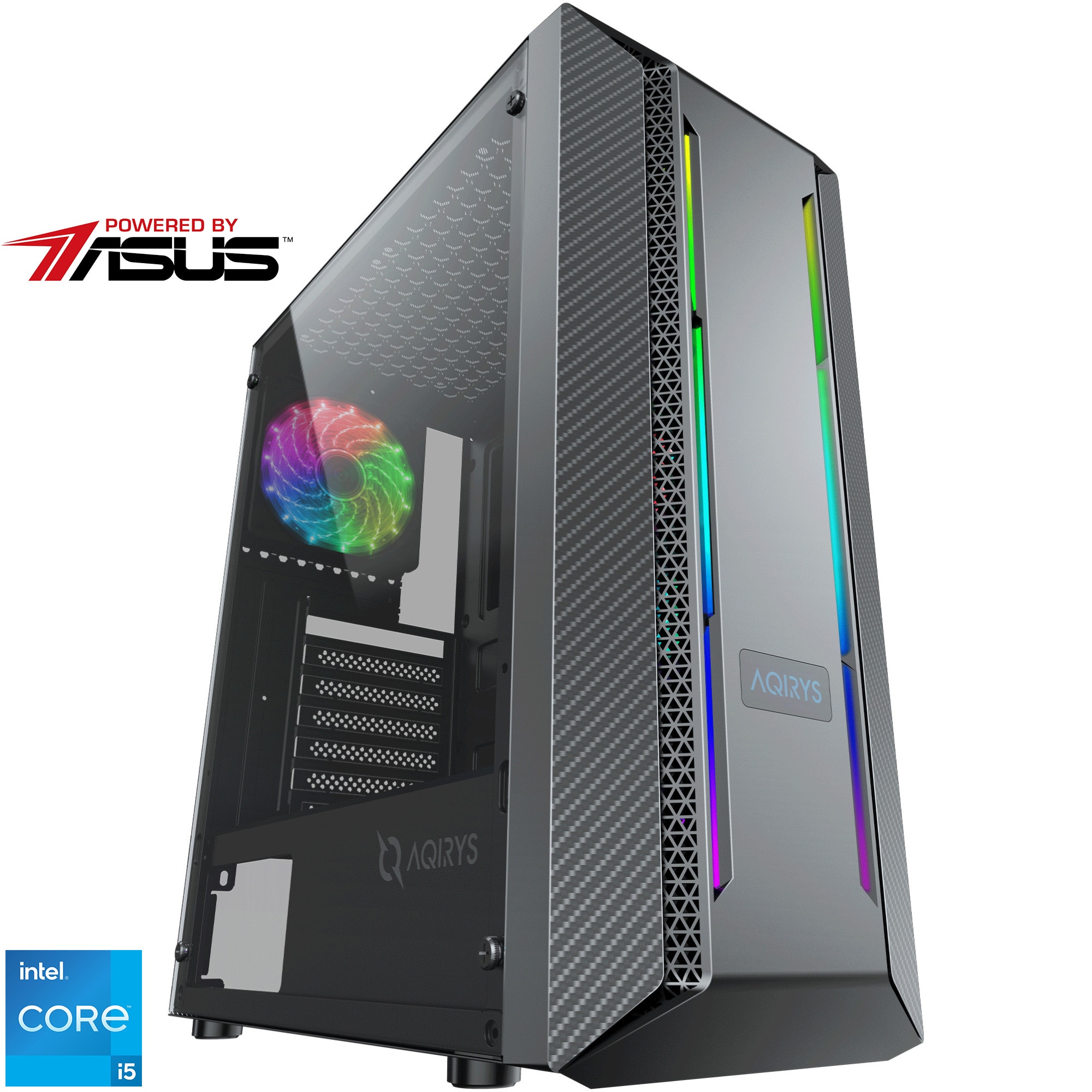 Fotografie Sistem Desktop PC Gaming Serioux Powered by ASUS cu procesor Intel i5-12400F pana la 4.4 GHz, 16GB DDR4, 1TB SSD M.2, Asus Dual RTX 4060 OC 8G GDDR6, No OS, Black