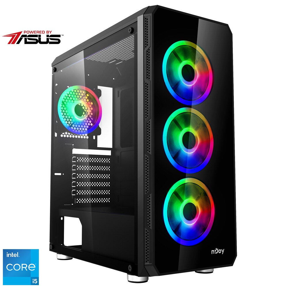 Fotografie Sistem Desktop PC Gaming Serioux Powered by ASUS cu procesor Intel® Core™ i5-12400F pana la 4.4GHz, 16GB DDR4, 1TB SSD M.2, ASUS Dual GeForce RTX™ 3050 OC 8GB, No OS, Black