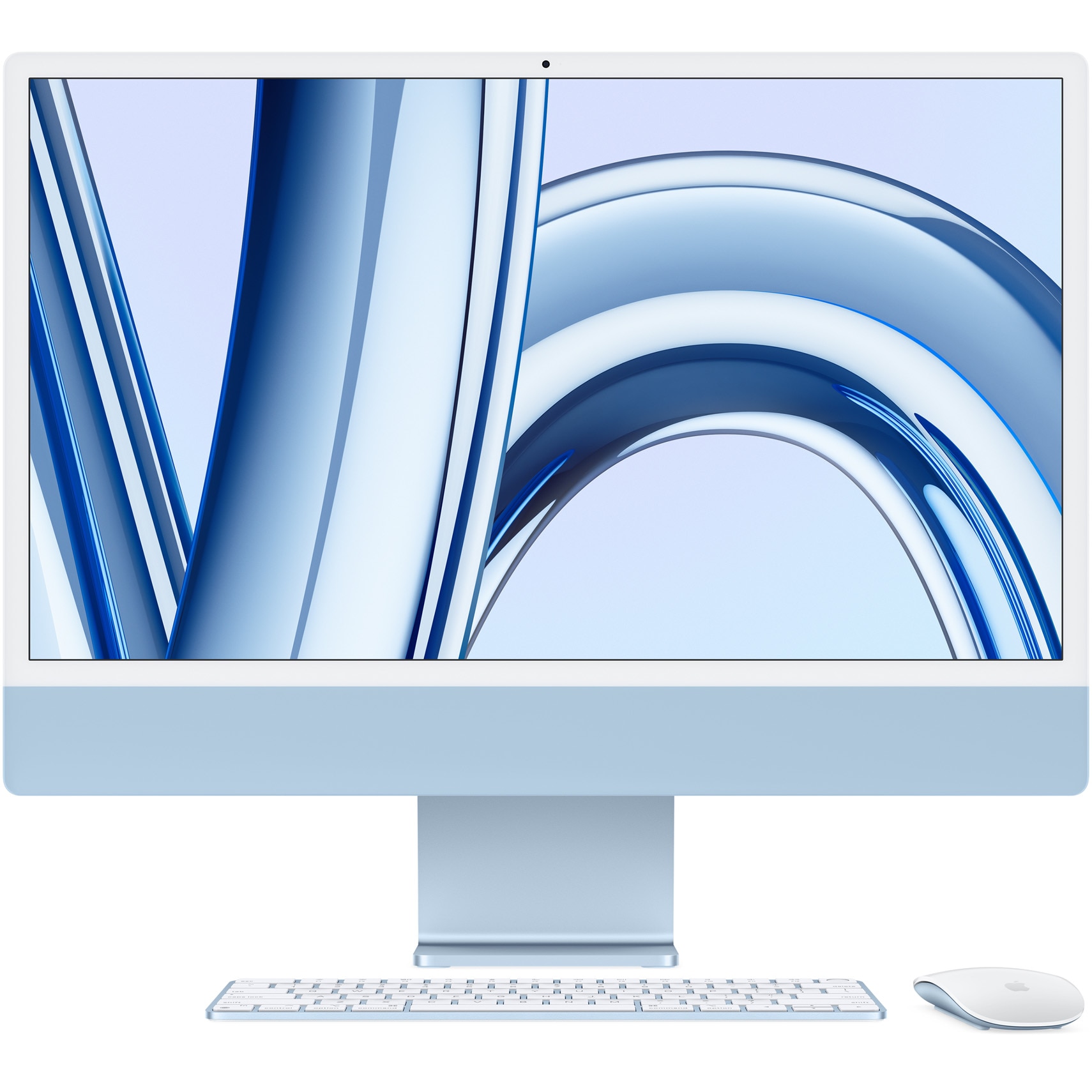 Fotografie Sistem Desktop PC iMac 24" (2023) cu procesor Apple M3, 8 nuclee CPU si 10 nuclee GPU, 24", Retina 4.5K, 256GB SSD, Blue, INT KB