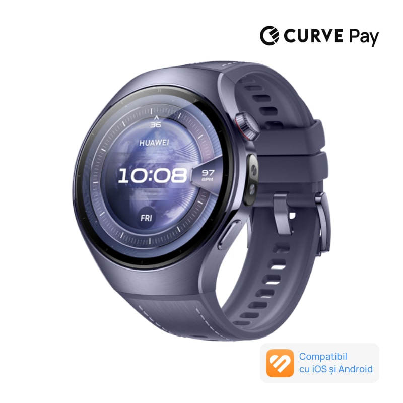 Fotografie Smartwatch HUAWEI Watch 5 46mm, Grey-Purple Aerospace-Grade Titanium Case with Grey-Purple Composite Strap, Health Glance, GPS