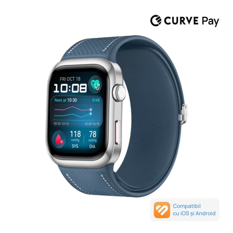 Fotografie Smartwatch Huawei Watch D2, Aluminum alloy Case, Blue Composite Leather Strap