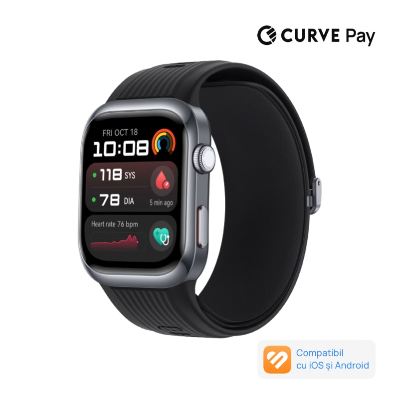 Fotografie Smartwatch Huawei Watch D2, Black aluminum alloy Case, Black Fluoroelastomer Strap