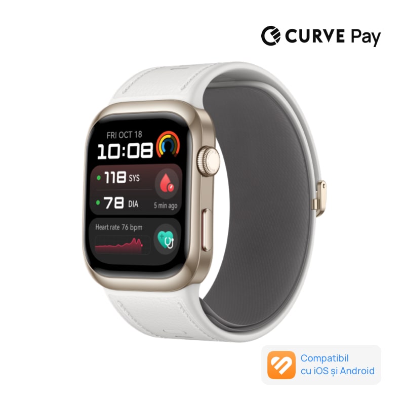 Fotografie Smartwatch Huawei Watch D2, Gold aluminum alloy Case, White Composite Leather Strap
