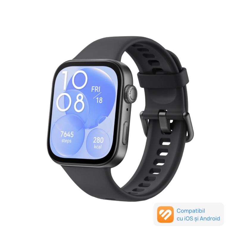 Fotografie Smartwatch Huawei Watch FIT 3, Black Body with Black Fluoroelastomer Strap