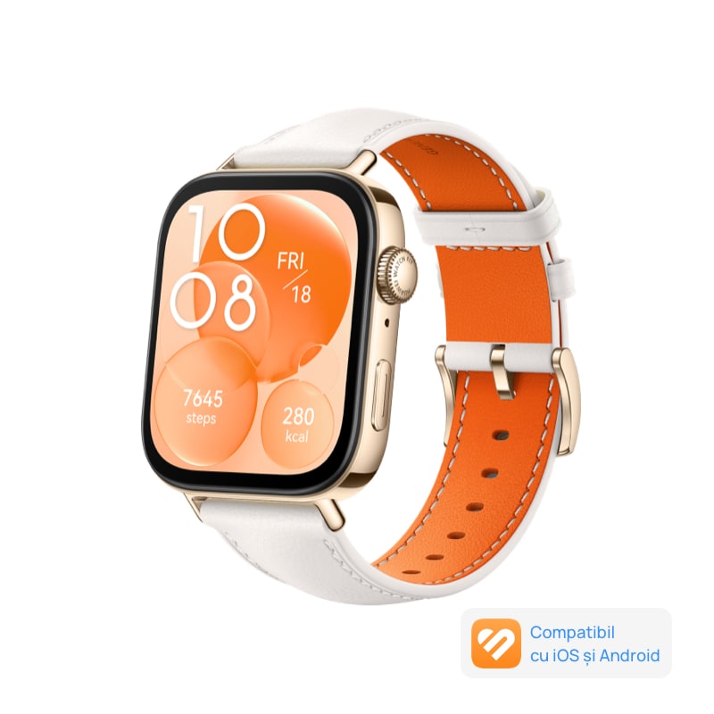 Fotografie Smartwatch Huawei Watch Fit 3, Gold Body, White Leather Strap