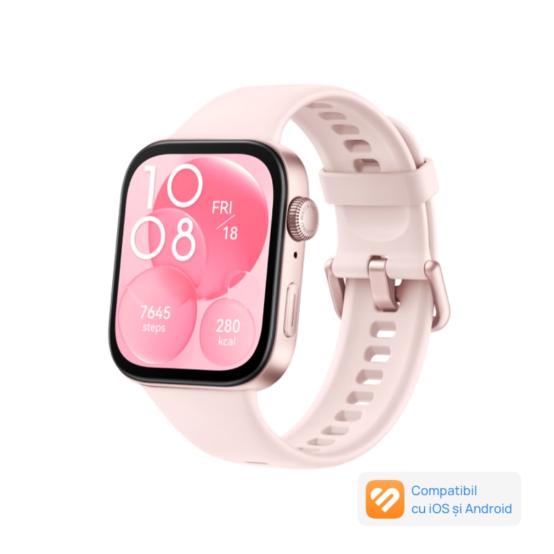 Fotografie Smartwatch Huawei Watch FIT 3, Pink Body with Pink Fluoroelastomer Strap
