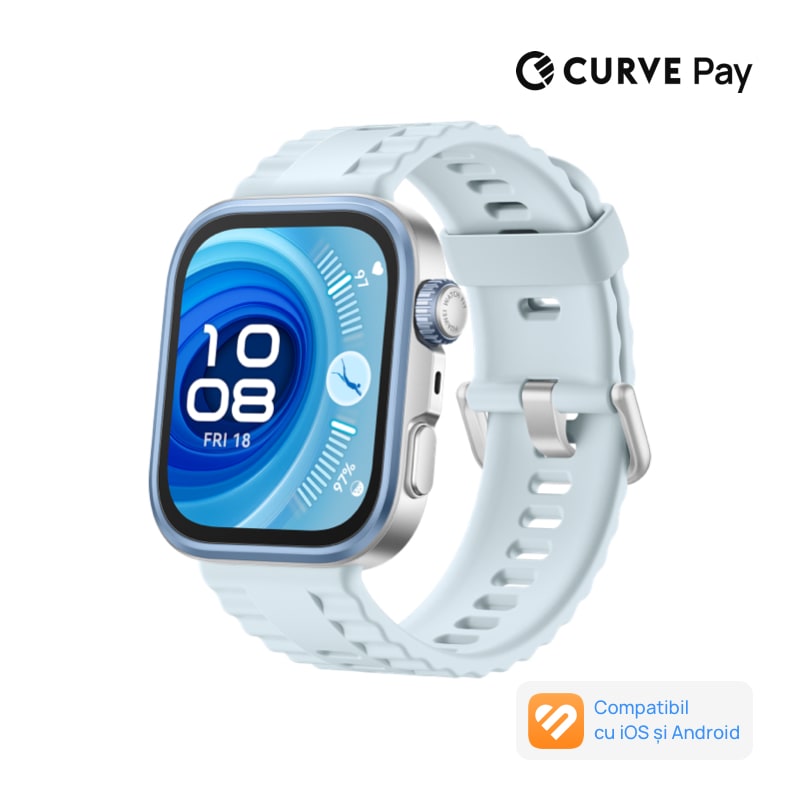 Fotografie Smartwatch HUAWEI Watch Fit 4 Pro, Silver Body with Blue Fluoroelastomer Strap