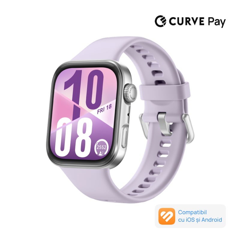 Fotografie Smartwatch HUAWEI Watch Fit 4, Silver Body with Purple Fluoroelastomer Strap