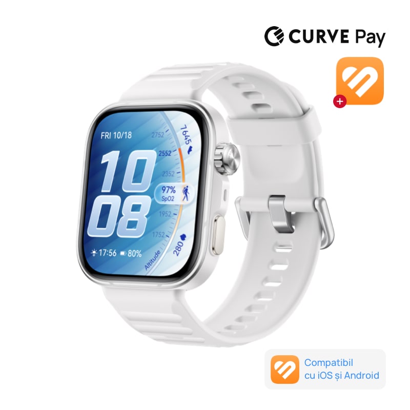 Fotografie Smartwatch HUAWEI Watch Fit 5 Pro, White Aluminium with White Fluoroelastomer Strap + 3 Months Health+