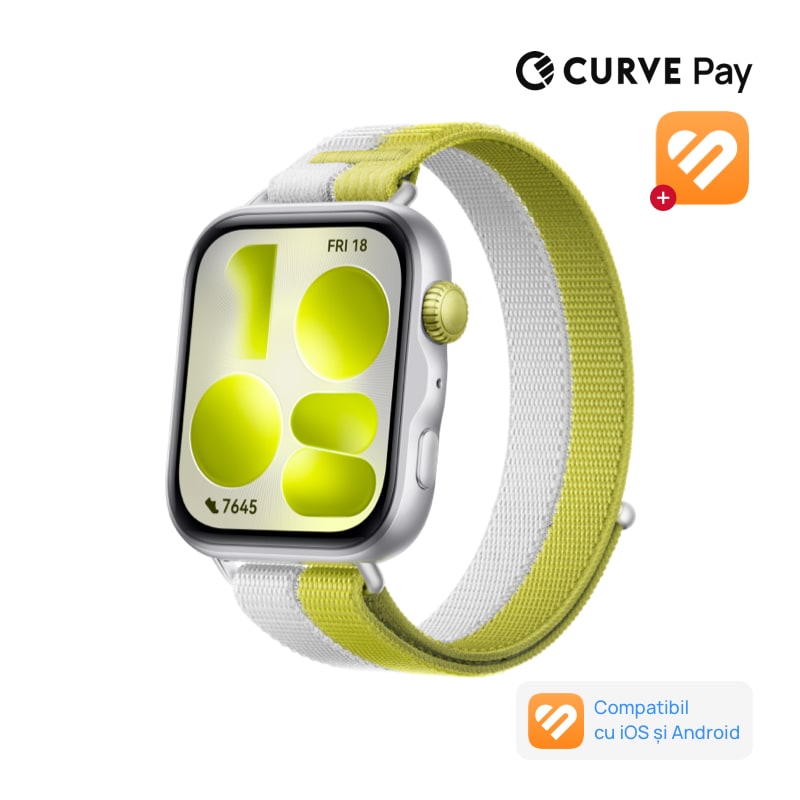 Fotografie Smartwatch HUAWEI Watch Fit 5, Silver Aluminium with Green Nylon Strap + 1 Month Health+