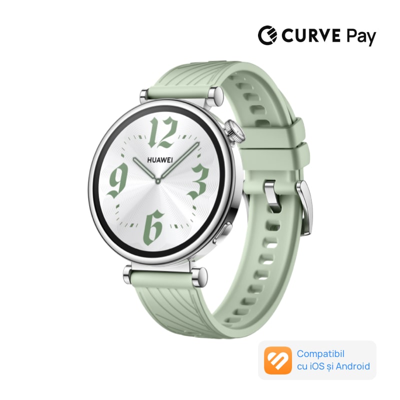 Fotografie Smartwatch Huawei Watch GT 4, 41mm Stainless Steel Case with Green Fluoroelastomer Strap