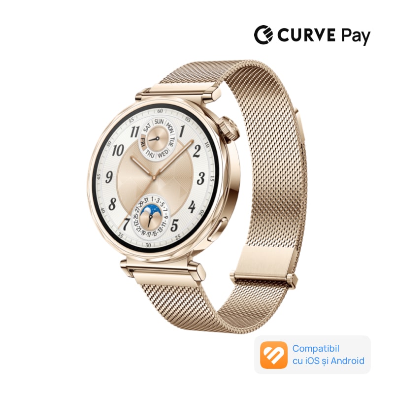 Fotografie Smartwatch Huawei Watch GT 5, 41MM, Pale Gold Stainless Steel Case, Gold Milanese Strap