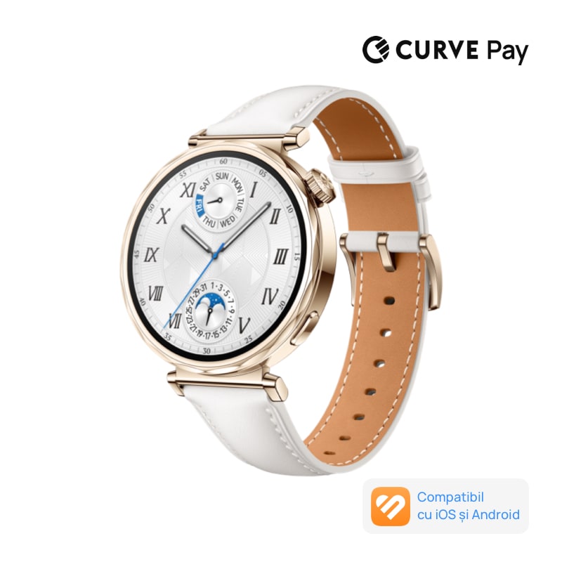 Fotografie Smartwatch Huawei Watch GT 5, 41MM, Pale Gold Stainless Steel Case, White Composite Leather Strap