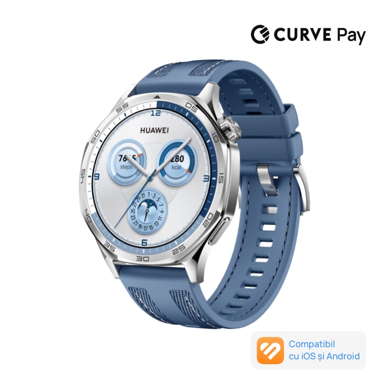 Fotografie Smartwatch Huawei Watch GT 5, 46MM, Tarnish Stainless Steel Case, Blue Woven Strap