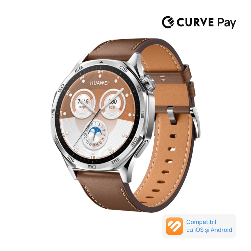 Fotografie Smartwatch Huawei Watch GT 5, 46MM, Tarnish Stainless Steel Case, Brown Composite Leather Strap