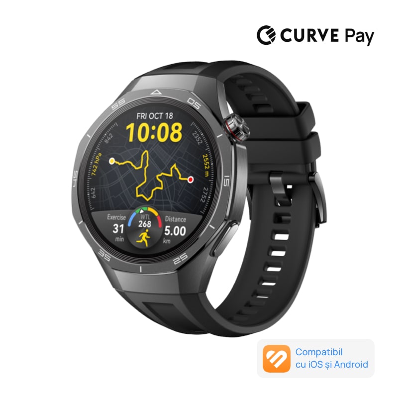 Fotografie Smartwatch Huawei Watch GT 5 Pro, 46MM, Tarnish Titanium Case, Black Fluoroelastomer Strap