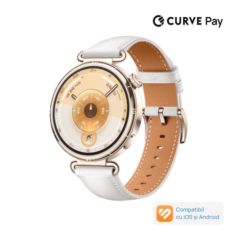 Fotografie Smartwatch Huawei Watch GT 6, 41MM, Gold Stainless Steel Case, White Composite Leather Strap