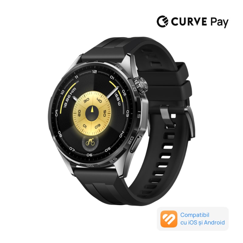 Fotografie Smartwatch Huawei Watch GT 6, 46MM, Black Stainless Steel Case, Black Fluoroelastomer Strap