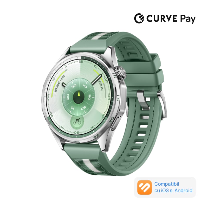 Fotografie Smartwatch Huawei Watch GT 6, 46MM, Steel Stainless Steel Case, Green Woven Strap