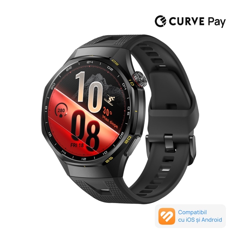 Fotografie Smartwatch Huawei Watch GT 7 Pro, 46MM, Black Titanium Alloy Case, Black Fluoroelastomer Strap