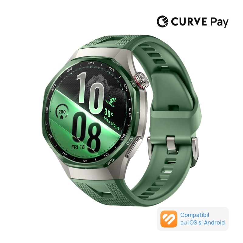 Fotografie Smartwatch Huawei Watch GT 7 Pro, 46MM, Titanium Alloy Case, Green Fluoroelastomer Strap