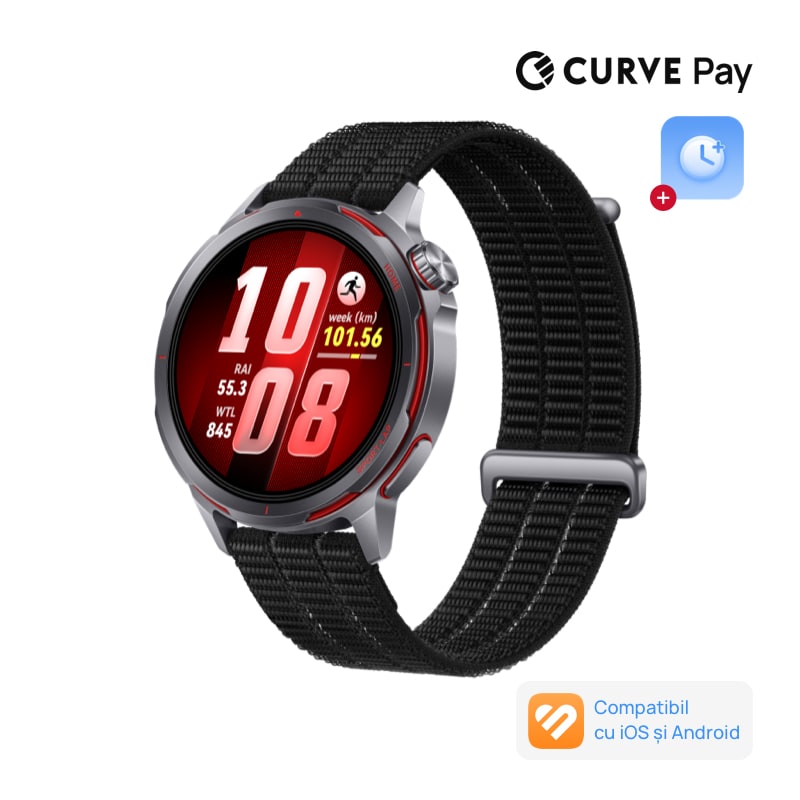 Fotografie Smartwatch Huawei Watch GT Runner 2,Midnight Black, Titanium Alloy Case with Black AirDry Woven Strap + 1 Year Warranty Extension