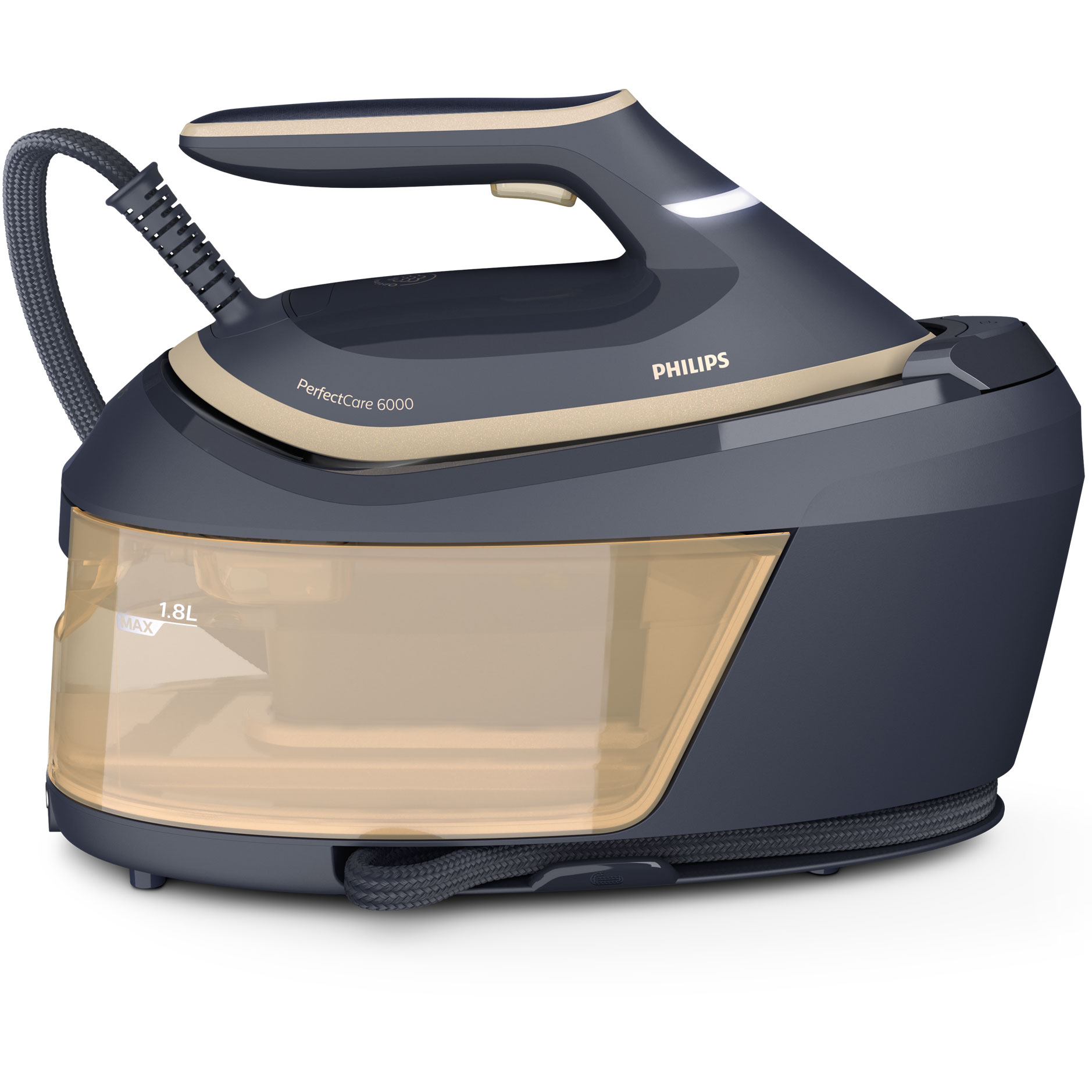 Fotografie Statie de calcat cu abur Philips PerfectCare seria 6000 PSG6066/20, 2400 W, 8 bari, jet de abur continuu 130 g/min, jet de abur 600 g, OptimalTemp, Smart CalcClean, talpa SteamGlide Advanced, ASO, blocare pentru transport, Negru
