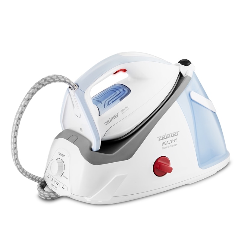 Fotografie Statie de calcat Zelmer ZIS8700, 2600W, 8 bar, rezervor 1.4 l, jet abur continuu 150g/min, selectare automata a aburului si temperaturii, talpa Diamond 4D PROslide, oprire automata, antipicurare, anticalcar, calcare verticala, curatare automata, alb