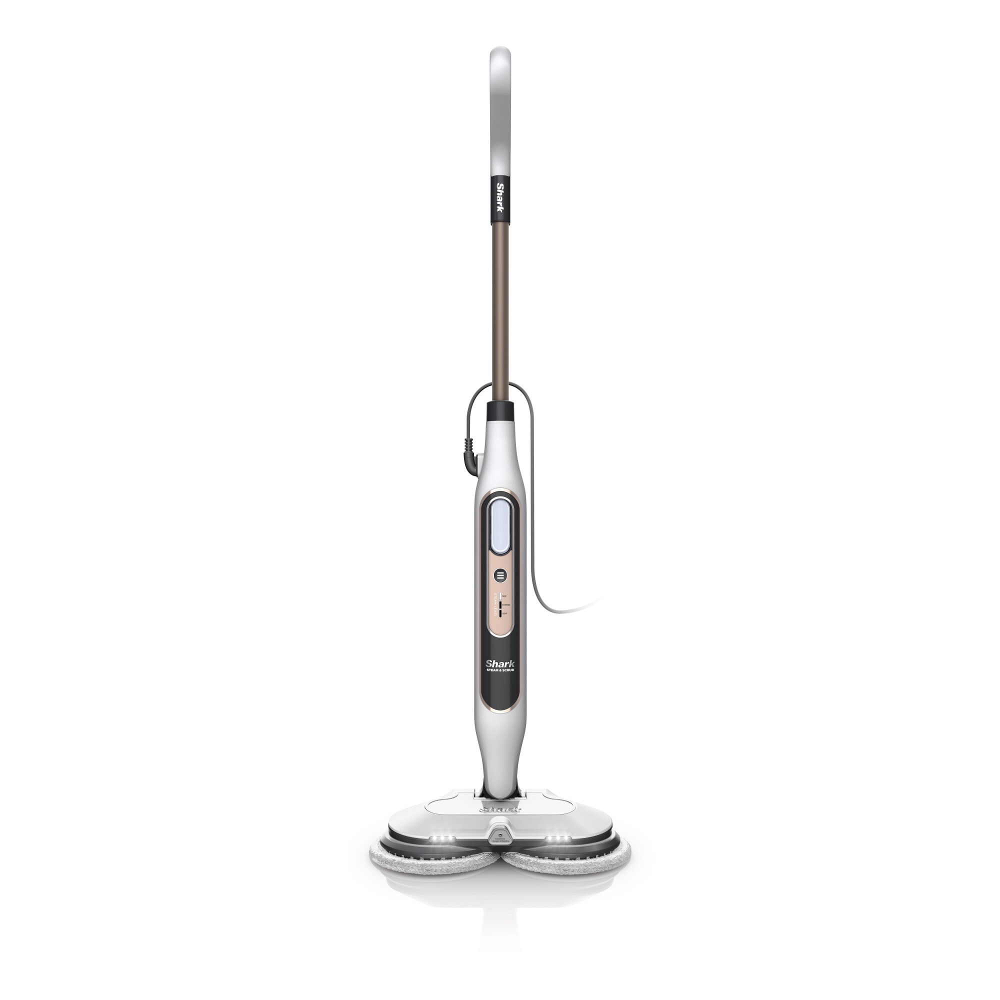 Fotografie Steam Mop, Shark S8201EU automat cu abur si curatare, 2 placute rotative, 3 setari de abur, igienizeaza, indeparteaza petele si murdaria, podelele dure, Alb/Gri