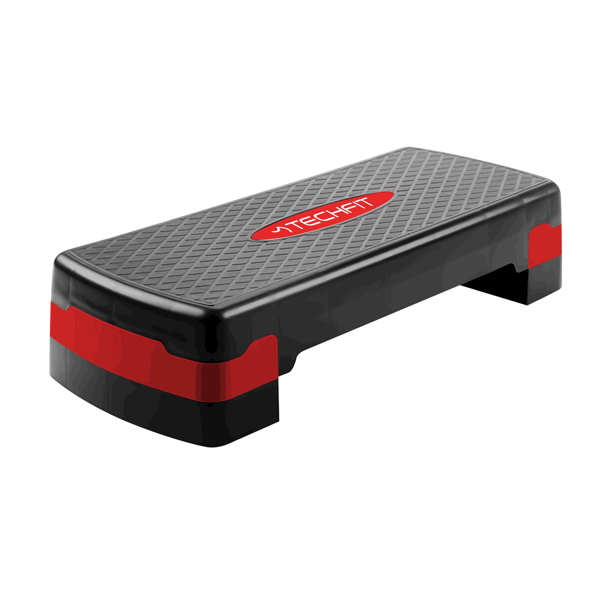 Fotografie Stepper aerobic Techfit cu 2 trepte, util pentru antrenament fitness, reglabil pe inaltime, negru/rosu