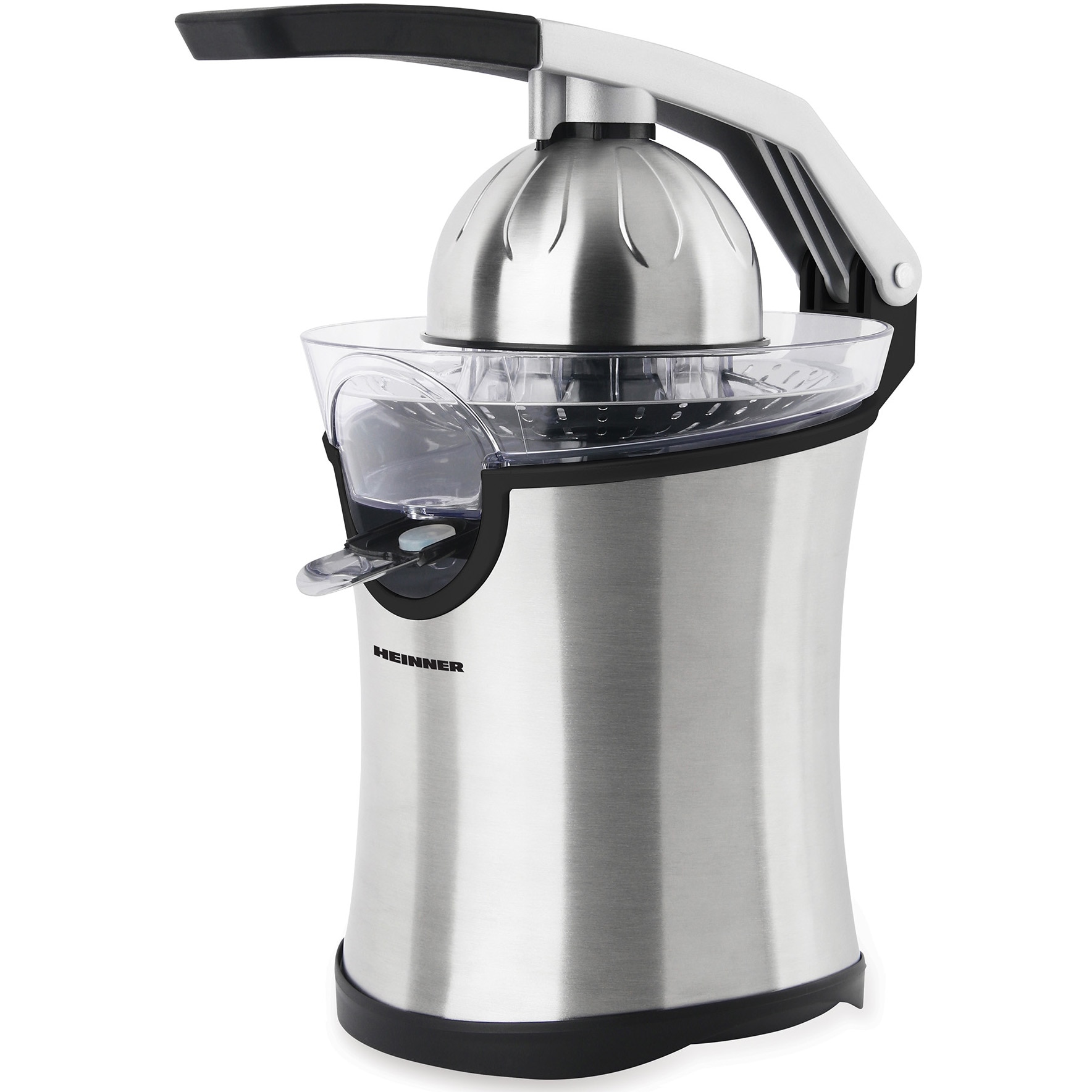 Fotografie Storcator de citrice Heinner Aren HCP-160SS, 160W, 2 conuri, filtru inox, maner cu aluminiu turnat, picioruse antialunecare, inox