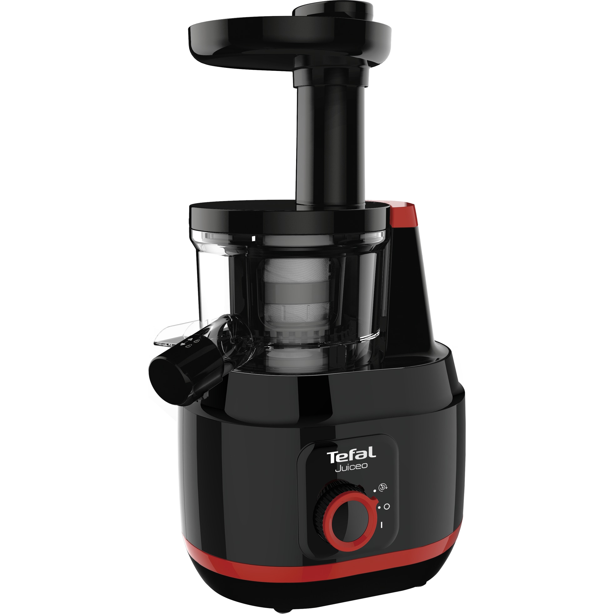 Fotografie Storcator de fructe si legume Tefal ZC150838 Juiceo, 150 W, 80 Rpm, presare la rece, 1 filtru, Rosu/Negru