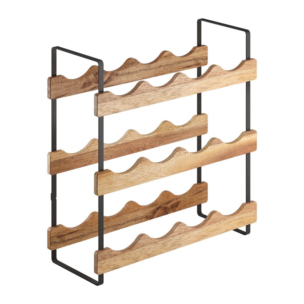 Fotografie Suport 12 sticle vin Metaltex York, metal/lemn acacia, 39 x 15 x 36 cm